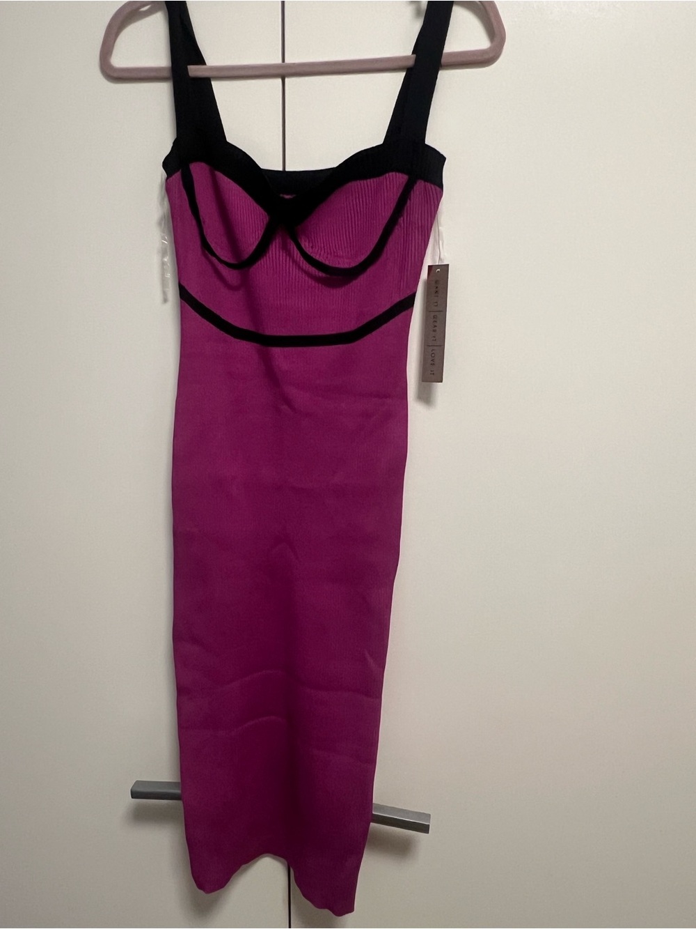 Almost Famous Magenta Midi Dress with Black Trim